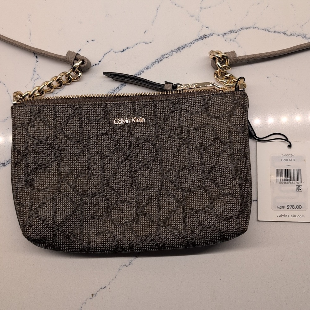 Calvin Klein Kix‎ Monogram Logo Zip Top Mini Crossbody Handbag Purse NWT